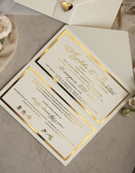 Zaproszenia ślubne Złote Glamour Eleganckie złote zaproszenia ślubne z lustrzanym monogramem, Kopertowe zaproszenie na ślub złocone, zaproszenia na ślub w stylu glamour, złote napisy na zaproszeniach ślubnych1