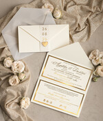 Zaproszenia ślubne Złote Glamour Eleganckie złote zaproszenia ślubne z lustrzanym monogramem, Kopertowe zaproszenie na ślub złocone, zaproszenia na ślub w stylu glamour, złote napisy na zaproszeniach ślubnych2