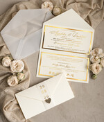 Zaproszenia ślubne Złote Glamour Eleganckie złote zaproszenia ślubne z lustrzanym monogramem, Kopertowe zaproszenie na ślub złocone, zaproszenia na ślub w stylu glamour, złote napisy na zaproszeniach ślubnych6