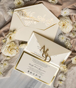 Zaproszenia ślubne Złote Glamour Eleganckie złote zaproszenia ślubne z lustrzanym monogramem, Kopertowe zaproszenie na ślub złocone, zaproszenia na ślub w stylu glamour, złote napisy na zaproszeniach ślubnych3