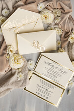 Zaproszenia ślubne Złote Glamour Eleganckie złote zaproszenia ślubne z lustrzanym monogramem, Kopertowe zaproszenie na ślub złocone, zaproszenia na ślub w stylu glamour, złote napisy na zaproszeniach ślubnych12