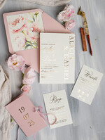 Zaproszenia ślubne Złote Glamour różowe zaproszenia na ślub, nowoczesne zaproszenia w kolorze rózowym, zaproszenia ślubne ze złotymi literami, eleganckie zaproszenia ślubne ze wstązką 6