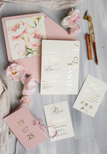 Zaproszenia ślubne Złote Glamour różowe zaproszenia na ślub, nowoczesne zaproszenia w kolorze rózowym, zaproszenia ślubne ze złotymi literami, eleganckie zaproszenia ślubne ze wstązką 8