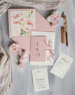 Zaproszenia ślubne Złote Glamour różowe zaproszenia na ślub, nowoczesne zaproszenia w kolorze rózowym, zaproszenia ślubne ze złotymi literami, eleganckie zaproszenia ślubne ze wstązką 5