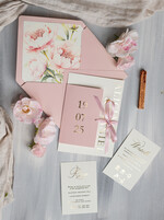 Zaproszenia ślubne Złote Glamour różowe zaproszenia na ślub, nowoczesne zaproszenia w kolorze rózowym, zaproszenia ślubne ze złotymi literami, eleganckie zaproszenia ślubne ze wstązką 0