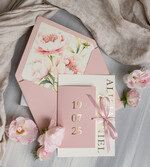 Zaproszenia ślubne Złote Glamour różowe zaproszenia na ślub, nowoczesne zaproszenia w kolorze rózowym, zaproszenia ślubne ze złotymi literami, eleganckie zaproszenia ślubne ze wstązką 3