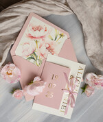 Zaproszenia ślubne Złote Glamour różowe zaproszenia na ślub, nowoczesne zaproszenia w kolorze rózowym, zaproszenia ślubne ze złotymi literami, eleganckie zaproszenia ślubne ze wstązką 11