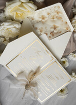 Zaproszenia ślubne Złote Glamour Eleganckie Zaproszenie Na Ślub Z Suszonym Dmuszkiem, Wyjątkowe Zaproszenia Ślubne Z Dmuszkiem, Zaproszenia Na Ślub W Stylu Glamour5