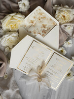 Zaproszenia ślubne Złote Glamour Eleganckie Zaproszenie Na Ślub Z Suszonym Dmuszkiem, Wyjątkowe Zaproszenia Ślubne Z Dmuszkiem, Zaproszenia Na Ślub W Stylu Glamour7