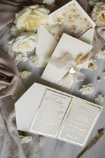 Zaproszenia ślubne Złote Glamour Eleganckie Zaproszenie Na Ślub Z Suszonym Dmuszkiem, Wyjątkowe Zaproszenia Ślubne Z Dmuszkiem, Zaproszenia Na Ślub W Stylu Glamour12