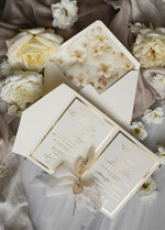 Zaproszenia ślubne Złote Glamour Eleganckie Zaproszenie Na Ślub Z Suszonym Dmuszkiem, Wyjątkowe Zaproszenia Ślubne Z Dmuszkiem, Zaproszenia Na Ślub W Stylu Glamour8