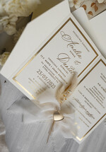 Zaproszenia ślubne Złote Glamour Eleganckie Zaproszenie Na Ślub Z Suszonym Dmuszkiem, Wyjątkowe Zaproszenia Ślubne Z Dmuszkiem, Zaproszenia Na Ślub W Stylu Glamour9