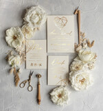 Zaproszenia ślubne Złote Glamour Złote  błyszczące zaproszenie na ślub z geometrycznym secem Złote Zaproszenia Ślubne z Listkami  Glamour Proste  Złocone Zaproszenie na Ślub4