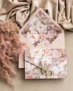 Zaproszenia ślubne Złote Glamour Poziome złote zaproszenia ślubne z lustrzanym monogramem, Kopertowe różowe zaproszenie na ślub złocone, zaproszenia na slub cywilny pudrowy róż1