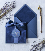 Zaproszenia ślubne Złote Glamour Ekskluzywne  Minimalistyczne zaproszenia ślubne, Welurowe zaproszenie ślubne Granatowe zaproszenie na ślub Welur4