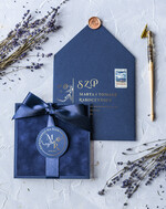 Zaproszenia ślubne Złote Glamour Ekskluzywne  Minimalistyczne zaproszenia ślubne, Welurowe zaproszenie ślubne Granatowe zaproszenie na ślub Welur5