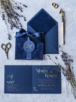 Zaproszenia ślubne Złote Glamour Ekskluzywne  Minimalistyczne zaproszenia ślubne, Welurowe zaproszenie ślubne Granatowe zaproszenie na ślub Welur0