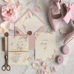 Zaproszenia ślubne Złote Glamour Listki  Minimalistyczne zaproszenia ślubne, złocone zaproszenie ślubne Proste zaproszenie na ślub Róż i Kalka 0