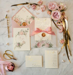 Zaproszenia ślubne Złote Glamour złote zaproszenia ślubne w pastelowej kolorystyce romantyczne róże i przeźroczysta koperta0