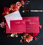 Zaproszenia ślubne Złote Glamour Ekskluzywne  Złote  zaproszenia ślubne, Welurowe zaproszenie ślubne Bordowe zaproszenie na ślub Welur1