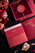 Zaproszenia ślubne Złote Glamour Ekskluzywne  Złote  zaproszenia ślubne, Welurowe zaproszenie ślubne Bordowe zaproszenie na ślub Welur3