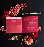 Zaproszenia ślubne Złote Glamour Ekskluzywne  Złote  zaproszenia ślubne, Welurowe zaproszenie ślubne Bordowe zaproszenie na ślub Welur6