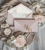 Zaproszenia ślubne Złote Glamour Eleganckie złote zaproszenia ślubne z lustrzanym monogramem, Kopertowe zaproszenie na ślub złocone, zaproszenia na ślub w stylu glamour, złote napisy na zaproszeniach ślubnych 17