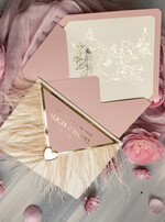 Zaproszenia ślubne Złote Glamour zaproszenia ślubne z piórami, strusie pióra na zaproszeniach ślubnych, nietypowe zaproszenie na ślub, złote zaproszenia na ślub i wesele0