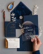 Zaproszenia ślubne Złote Glamour ekskluzywne welurowe zaproszenia na ślub, zaproszenia na slub w kieszonce, zaproszenia z pleksy w kieszonce z weluru, granatowe zaproszenia na ślub3