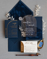 Zaproszenia ślubne Złote Glamour ekskluzywne welurowe zaproszenia na ślub, zaproszenia na slub w kieszonce, zaproszenia z pleksy w kieszonce z weluru, granatowe zaproszenia na ślub6
