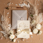 Zaproszenia ślubne Złote Glamour niepowtarzalne zaproszenia ślubne, złoty i srebrny laminat zaproszenia ze wstążką 3