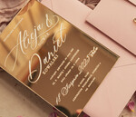 Zaproszenia ślubne Złote Glamour zaproszenie ślubne na lustrze ,złote zaproszenia ślubne z lustrzanym monogramem, różowe zaproszenie na ślub złocone, zaoriszenia na slub cywilny pudrowy róż  10
