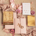 Zaproszenia ślubne Złote Glamour zaproszenie ślubne na lustrze ,złote zaproszenia ślubne z lustrzanym monogramem, różowe zaproszenie na ślub złocone, zaoriszenia na slub cywilny pudrowy róż  0