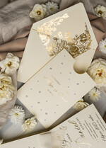 Zaproszenia ślubne Złote Glamour Eleganckie złote zaproszenia ślubne z perełkami, zaproszenie na ślub złocone, zaproszenia na ślub w stylu glamour, złote napisy na zaproszeniach ślubnych 9