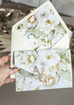 Zaproszenia ślubne Złote Glamour Poziome złote zaproszenia ślubne z lustrzanym monogramem, Kopertowe biało kremowe  zaproszenie na ślub złocone, zaproszenia na slub cywilny kwiatowe0