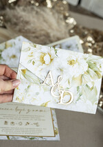 Zaproszenia ślubne Złote Glamour Poziome złote zaproszenia ślubne z lustrzanym monogramem, Kopertowe biało kremowe  zaproszenie na ślub złocone, zaproszenia na slub cywilny kwiatowe4