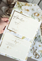 Zaproszenia ślubne Złote Glamour Poziome złote zaproszenia ślubne z lustrzanym monogramem, Kopertowe biało kremowe  zaproszenie na ślub złocone, zaproszenia na slub cywilny kwiatowe7