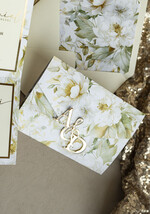 Zaproszenia ślubne Złote Glamour Poziome złote zaproszenia ślubne z lustrzanym monogramem, Kopertowe biało kremowe  zaproszenie na ślub złocone, zaproszenia na slub cywilny kwiatowe8