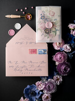 Zaproszenia ślubne Złote Glamour akrylowe nowoczesne zaproszenia ślubne z motywem kwiatowym i transparentną obwolutą8