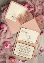 Zaproszenia ślubne Złote Glamour zaproszenia ślubne z piórami, strusie pióra na zaproszeniach ślubnych, nietypowe zaproszenie na ślub, złote zaproszenia na ślub i wesele13