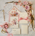 Zaproszenia ślubne Złote Glamour błyszczące złote zaproszenia ślubne w stylu glamour z motywem kwiatowym2