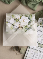 Zaproszenia ślubne Złote Glamour Poziome zaproszenia ślubne z lustrzanym sercen, Kopertowe biało zielone zaproszenie na ślub wiosenny, zaproszenia na slub cywilny peonie 5
