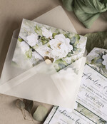 Zaproszenia ślubne Złote Glamour Poziome zaproszenia ślubne z lustrzanym sercen, Kopertowe biało zielone zaproszenie na ślub wiosenny, zaproszenia na slub cywilny peonie 6