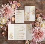 Zaproszenia ślubne Złote Glamour Złote błyszczące zaproszenie na ślub Peonie Kwiaty Złocone Litery Zaproszenia Ślubne Glamour Proste Zaproszenie na Ślub1