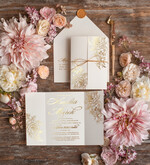 Zaproszenia ślubne Złote Glamour Złote błyszczące zaproszenie na ślub Peonie Kwiaty Złocone Litery Zaproszenia Ślubne Glamour Proste Zaproszenie na Ślub2