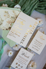 Zaproszenia ślubne Złote Glamour szałwiowe zaproszenia na ślub, nowoczesne zaproszenia w kolorze szałwii, zaproszenia ślubne ze złotymi literami, eleganckie zaproszenia ślubne3