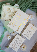 Zaproszenia ślubne Złote Glamour szałwiowe zaproszenia na ślub, nowoczesne zaproszenia w kolorze szałwii, zaproszenia ślubne ze złotymi literami, eleganckie zaproszenia ślubne4