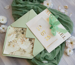 Zaproszenia ślubne Złote Glamour szałwiowe zaproszenia na ślub, nowoczesne zaproszenia w kolorze szałwii, zaproszenia ślubne ze złotymi literami, eleganckie zaproszenia ślubne5