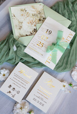 Zaproszenia ślubne Złote Glamour szałwiowe zaproszenia na ślub, nowoczesne zaproszenia w kolorze szałwii, zaproszenia ślubne ze złotymi literami, eleganckie zaproszenia ślubne7