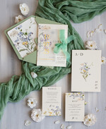 Zaproszenia ślubne Złote Glamour szałwiowe zaproszenia na ślub, nowoczesne zaproszenia w kolorze szałwii, zaproszenia ślubne ze złotymi literami, eleganckie zaproszenia ślubne z jedwabną wstążką 5